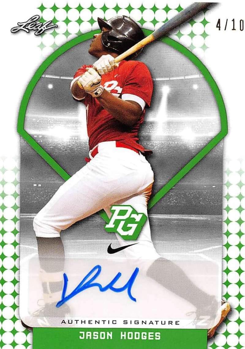 2018 Leaf Perfect Game National Showcase Autographs Green Baseball #BA-JH4 Jason Hodges Auto Autograph SER/10 Trading Card produced by Leaf