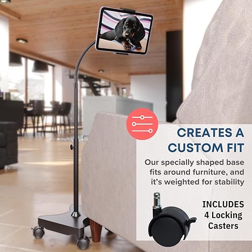 Miniatura 7 de LEVO Soporte de piso de altura ajustable para tableta y teléfono, soporte de cuello de cisne con base estable, compatible con todos los teléfonos