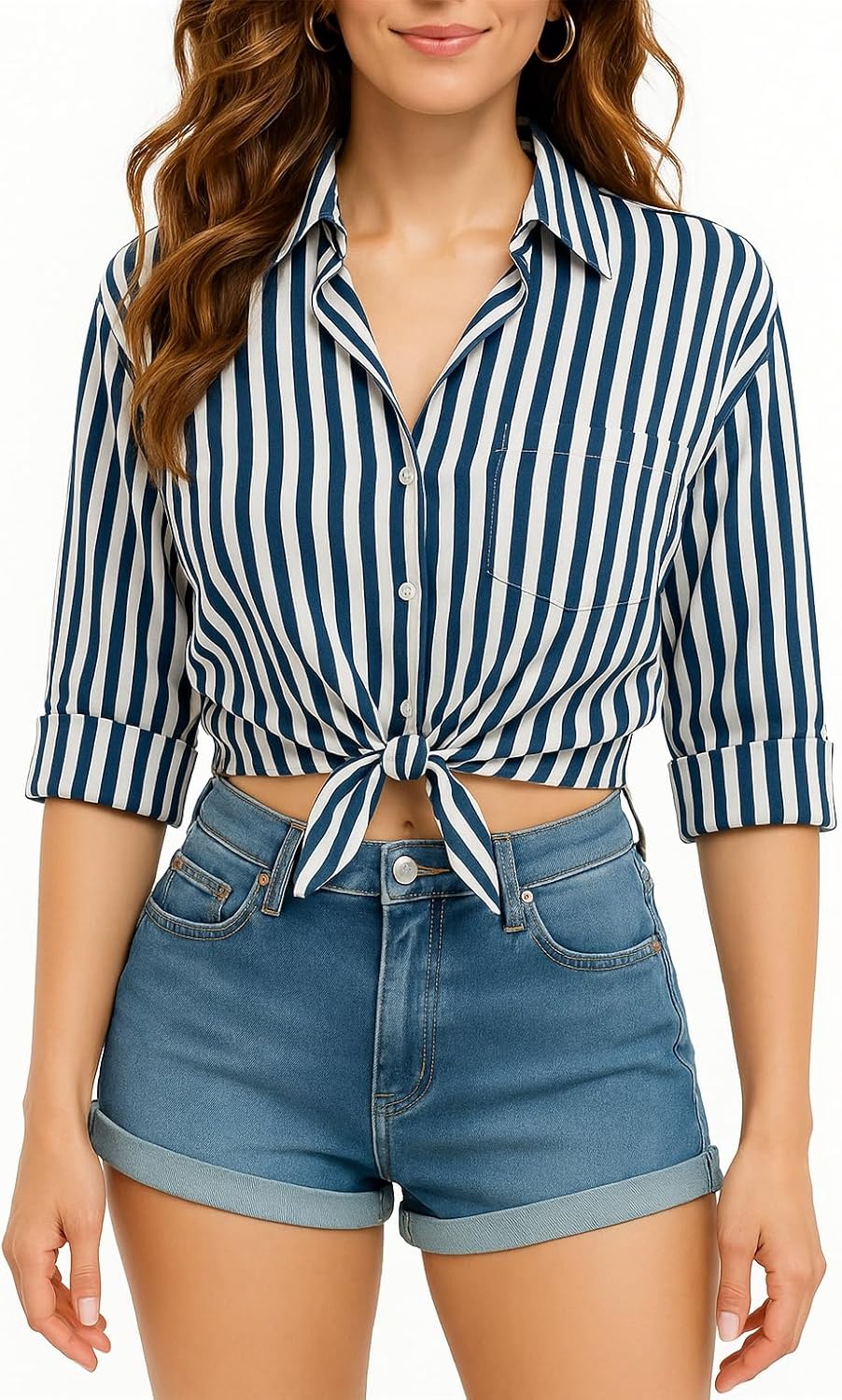 Button Down Shirts for Women Striped Long Sleeve Wrinkle Resistant Blouses Super Soft Collared Business Casual Tops - Image 6