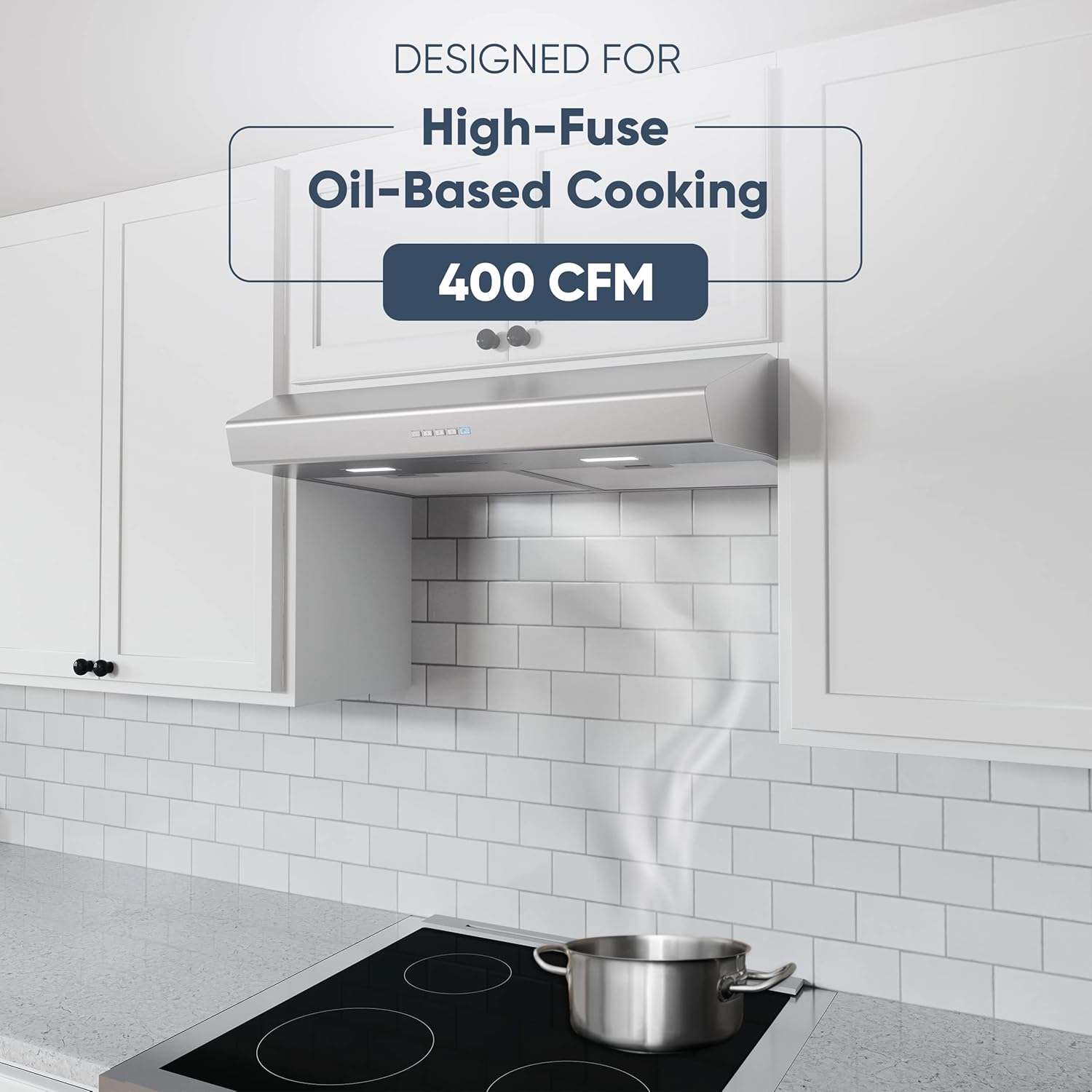 Zephyr Under Cabinet Range Hood 30 inch Essentials Breeze II - 400CFM Powerful Kitchen Vent Hood for Stove, Oven - Stainless Steel, 3-speed, LED Lights, Touch Control AK1200CS