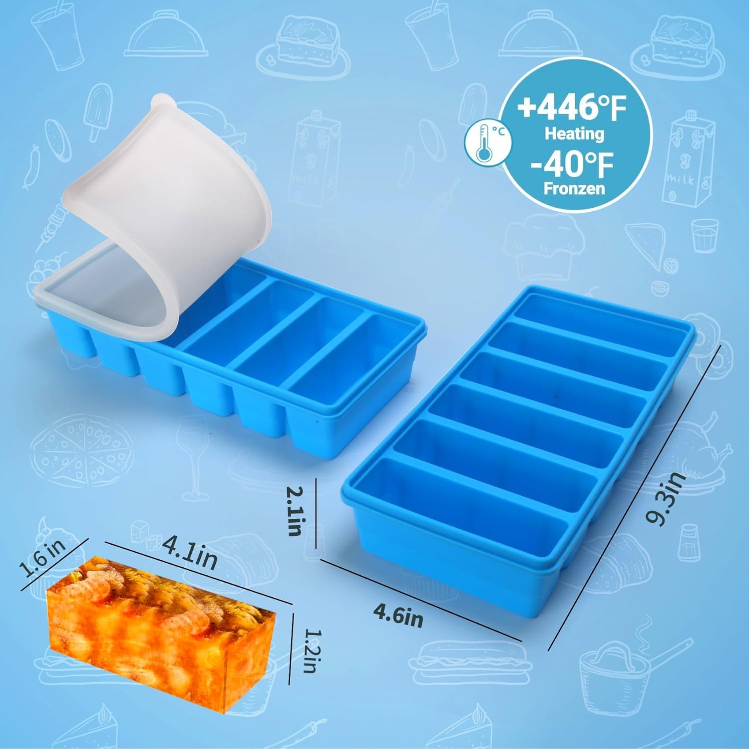 1/2 Cup Silicone Freezer Tray With Lid - Silicone Freezer Molds 4 Pack For meal prep & freezing of various sauces and other dishes, makes 24 perfect 1/2 cup portions cubes (Blue 4 Pack)