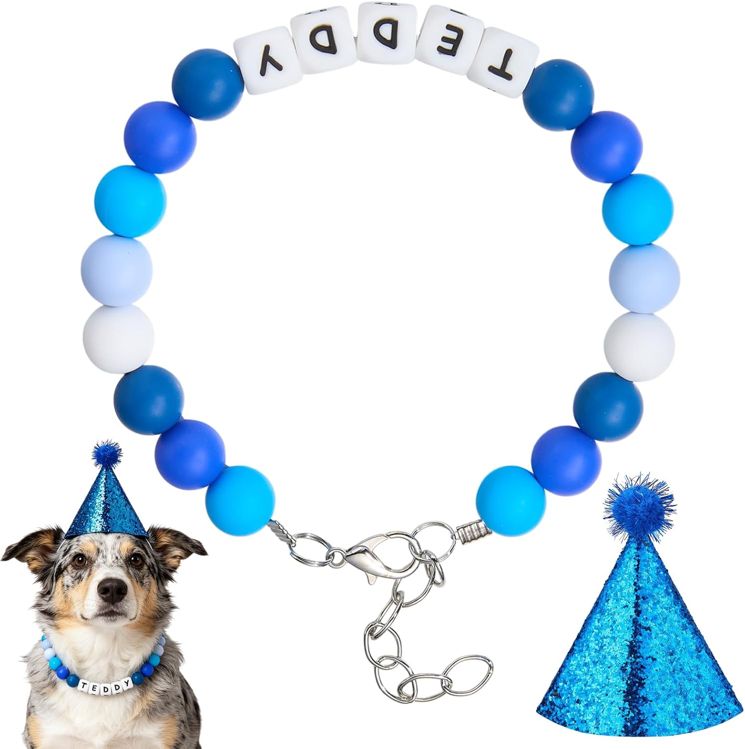 Ornaland Letter Beaded Dog Necklace Collar with Birthday Hat, 5.7 in