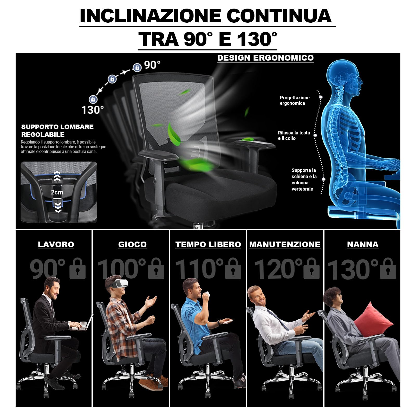 MELOKEA Sedia Ufficio Ergonomica XXL, Big & Tall con Seduta a Molle | 200kg Portata, Schienale Alto, Seduta Extra Larga 14cm, Ruote in Gomma, Sedia Gaming