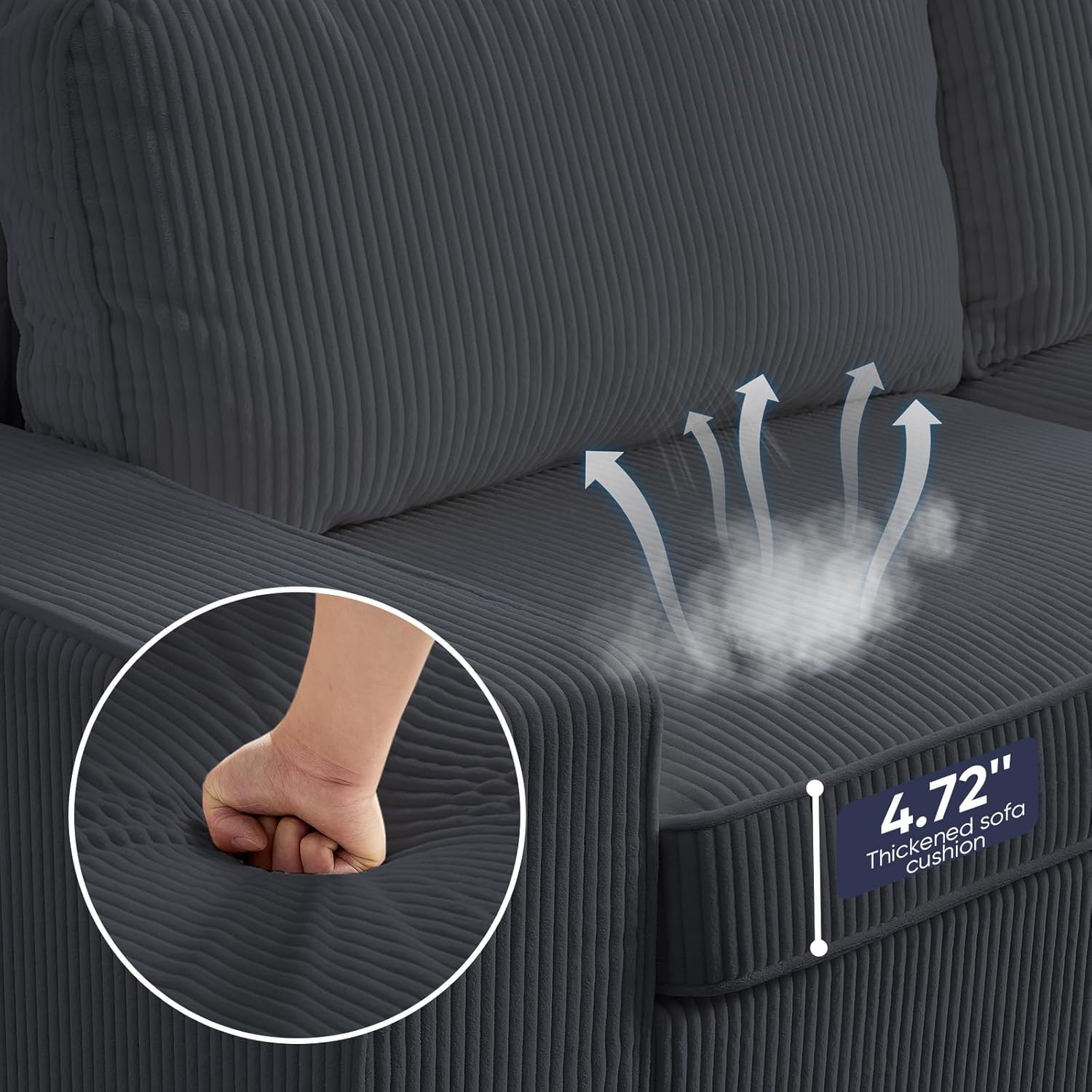 ijuicy 71" Corduroy Loveseat, Upholstered Sofa with Extra Deep Seats, 2 Seater Sofa Couch with Thickened Cushion and Square Armrest，Modern Love seat for Living Room,Small Spaces-Dark Grey