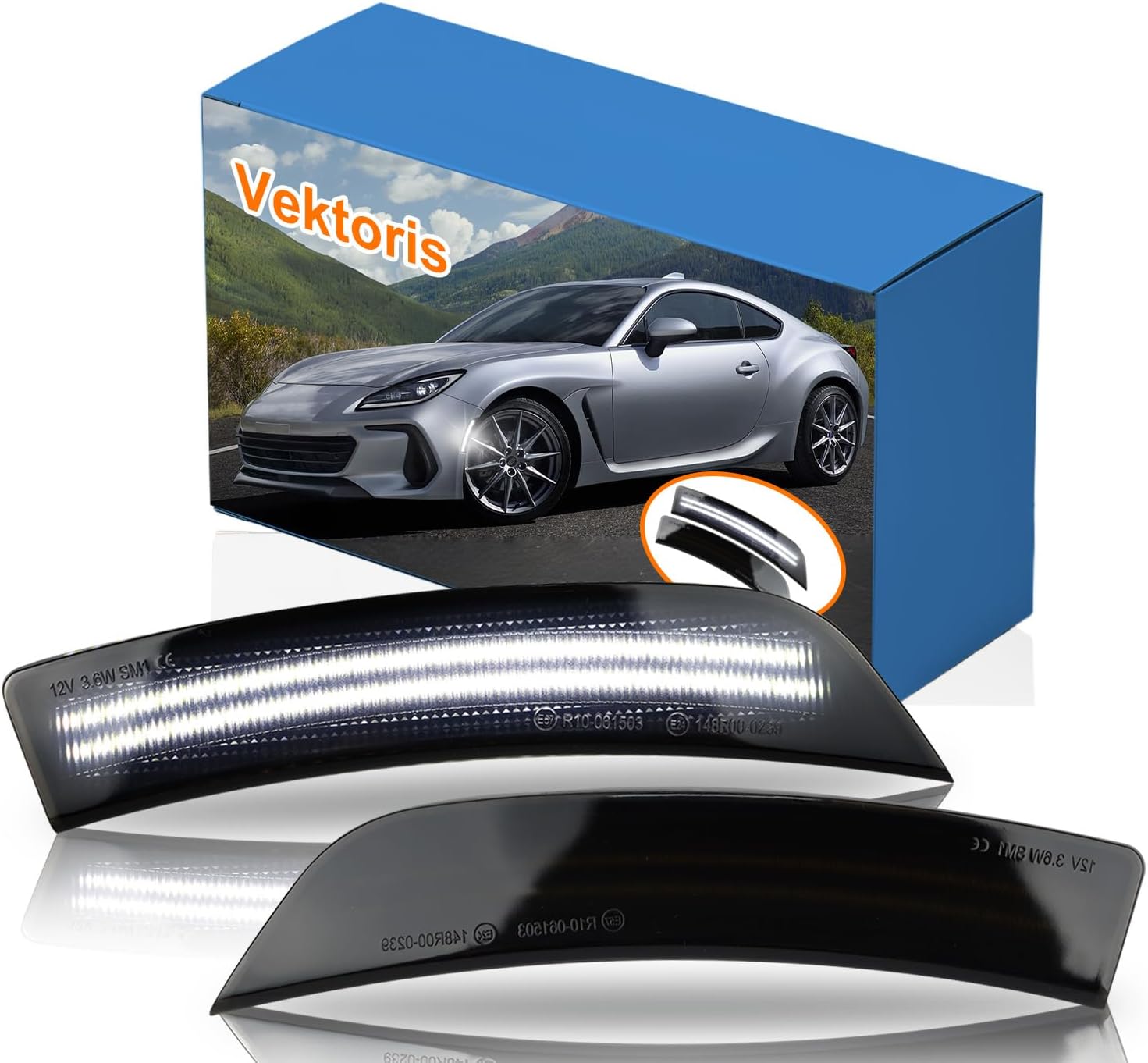 LED Smoked Lens Front Wheel Side Marker Light Assembly for 2022 2023 Toyota GR86 Subaru BRZ -(L+R)White Side Marker Lamp Kit, Plug & Play, OE Number# 84411CC010 (Smoked Lens White LED Light)