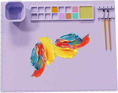 Miniatura 5 de Tapete de pintura de silicona para niños, paleta de pintura de silicona, tapete de arte lavable con taza de agua y soporte para pintura y soporte