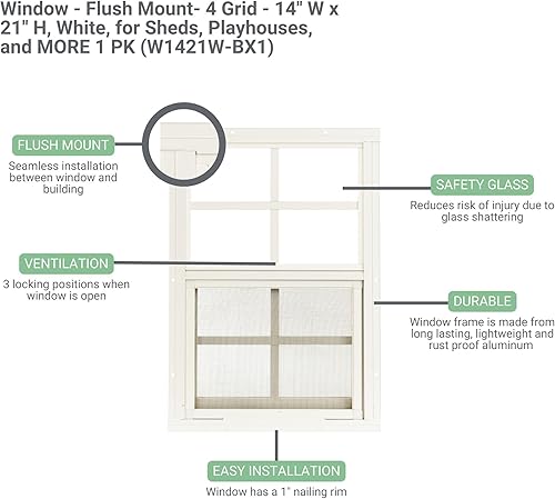 Miniatura 4 de Ventanas de cobertizo de 14 x 21 pulgadas (paquete de 1)  Ventanas corredizas con vidrio templado y pantallas  Montaje empotrado, marcos de aluminio