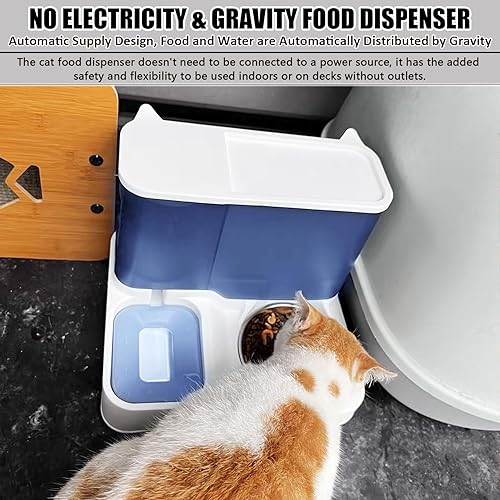 Miniatura 6 de kathson Juego de dispensador automático de comida y agua todo en uno para gatos, alimentador por gravedad para gatos con cuenco de acero inoxidable,