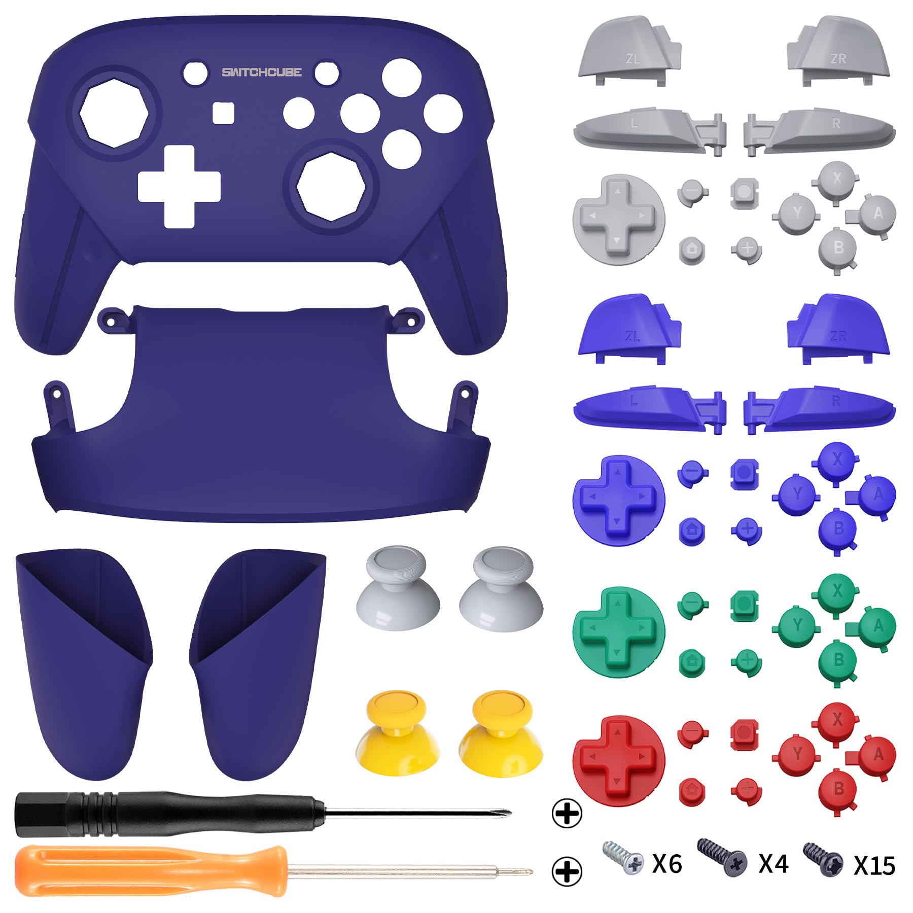 eXtremeRate Cover Grip Scocca Ricambio per Nintendo Switch Pro Controller Impugnature Guscio Case per Nintendo Switch Pro Joystick-Design Ottagonale Recintati Analogici(Stile SwitchCube Classic)