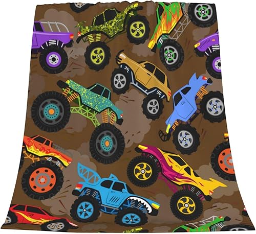 Miniatura 3 de Manta fresca de monstruo con diseño de caricaturas de camión, ropa de cama suave, cálida y acogedora manta de franela de vellón de felpa, regalos