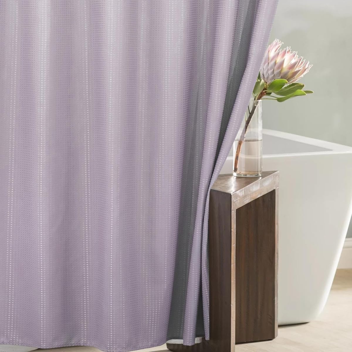 Lavender Long Shower Curtain: 78 Inch Long Light Purple Lilac Waffle Weave Heavy Duty Fabric Shower Curtains for Bathroom - 256 GSM Water Repellent Washable Thick Polyester Cloth Bath Curtain - 72x78