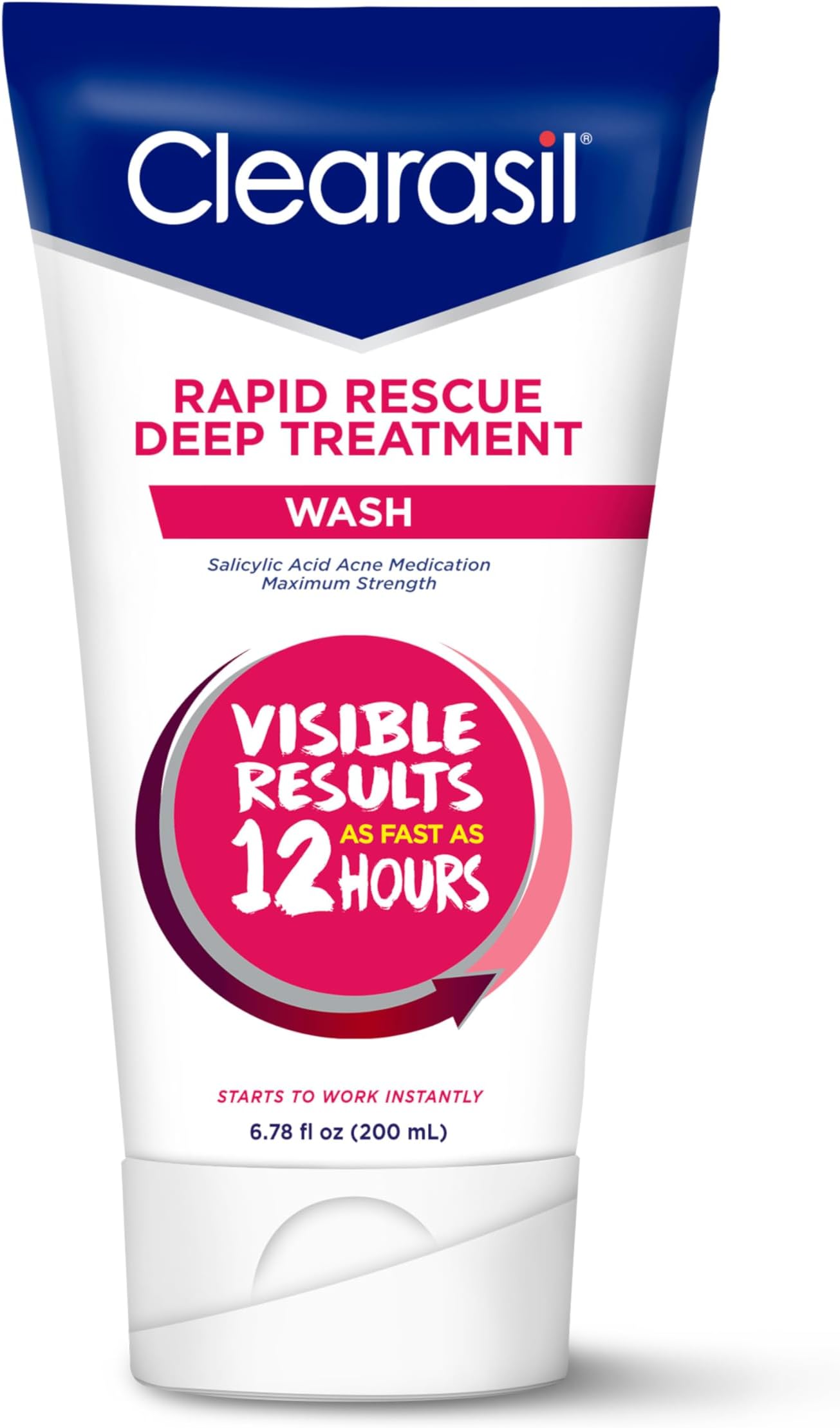 Clearasil Rapid Rescue Deep Treatment Acne Face Wash, Maximum Strenght with 2% Salicylic Acid Acne Medication, Acne Facial Cleanser, 6.78 fl oz
