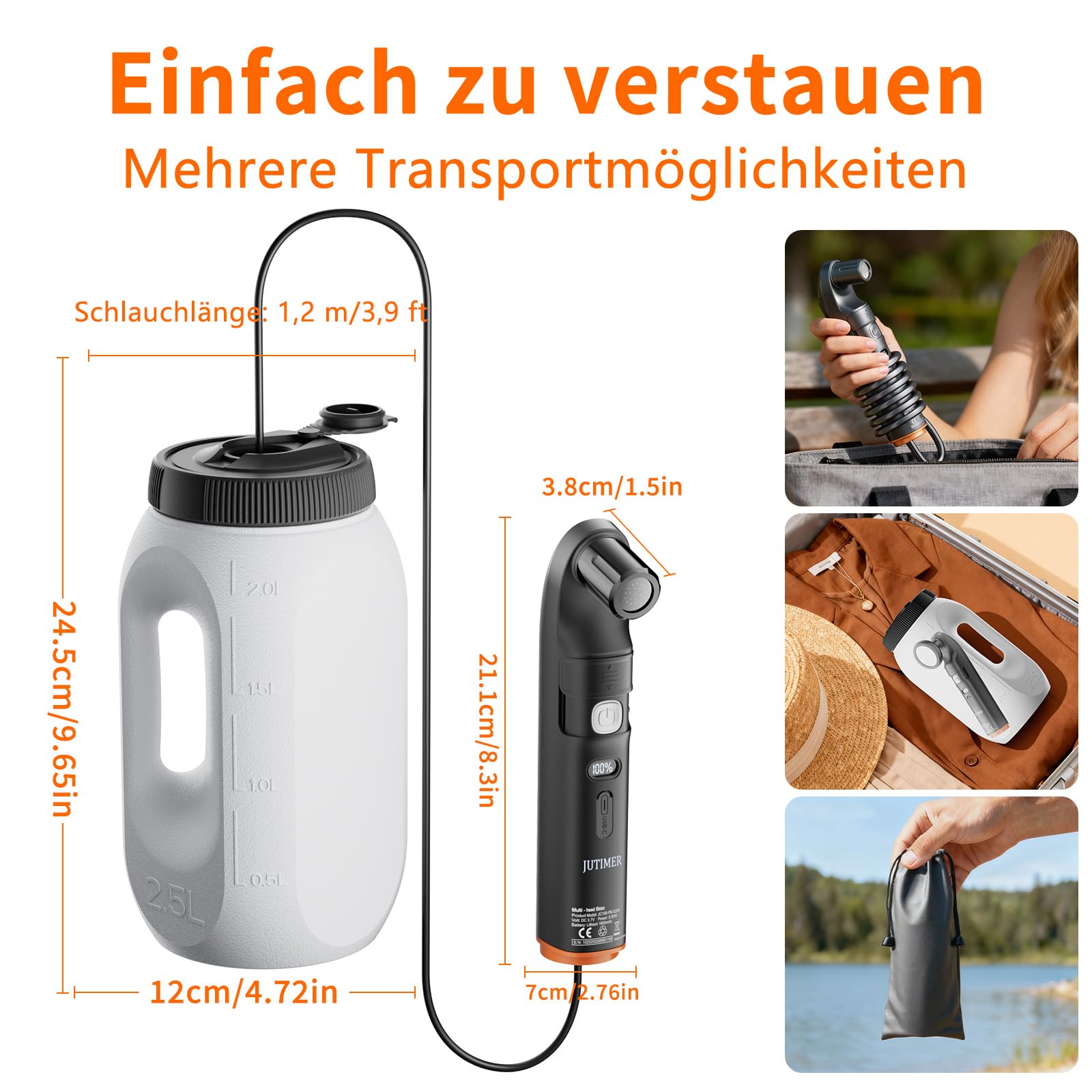 Tragbar Po Dusche Elektrisches Bidet, 2.5L Wassertank für Reise Outdoor & Wandern, ersetzt Feuchtes Toilettenpapier, ideal für Männer, Frauen, Schwangerschaft & Reisen,Duschbrause