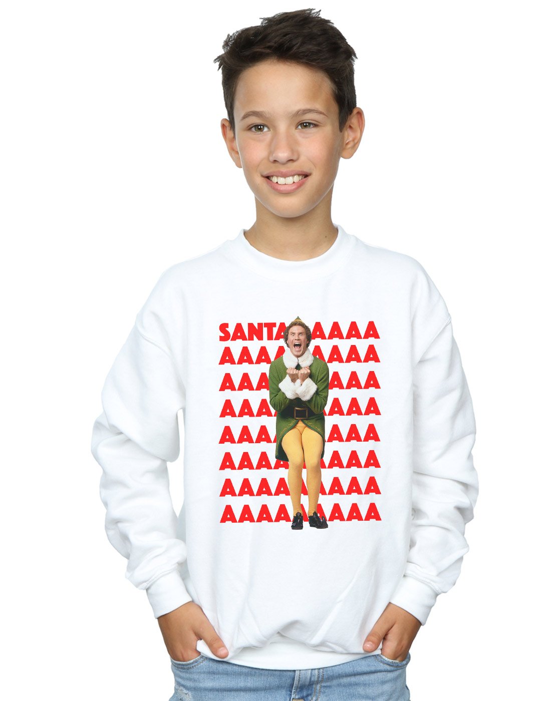 Absolute Cult Boys White Elf Buddy Santa Scream Sweatshirt 9-11 Years