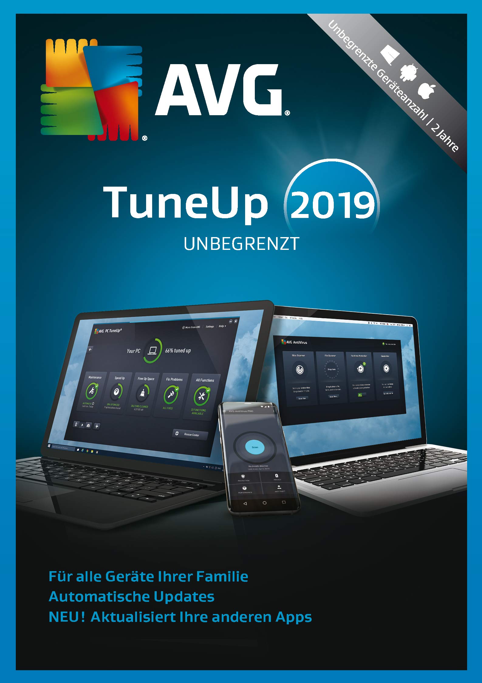 AVG TuneUp 2019 unbegrenzt / 2 Jahre|2019|Unbegrenzt / 2 Jahre|24 Monate|Laptop, Tablet, Handy|Download|Download