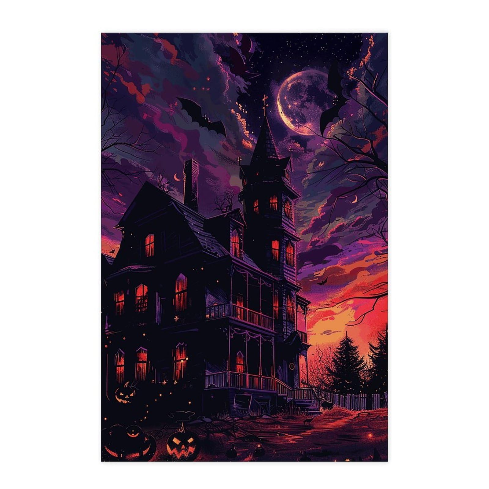Poster autocollant noir maison hantée pour transformer un dortoir ou un bureau