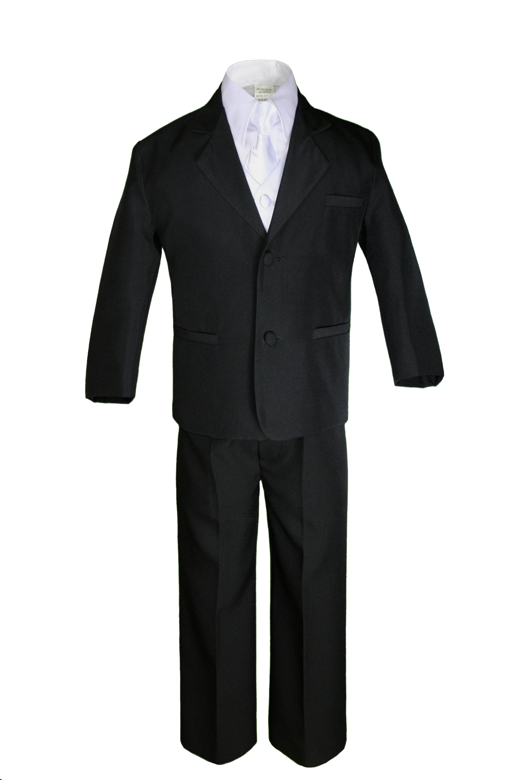 Unotux 6pc Baby Kid Teen Boys Black Tuxedo Suit with Satin White Necktie S-20 (14)