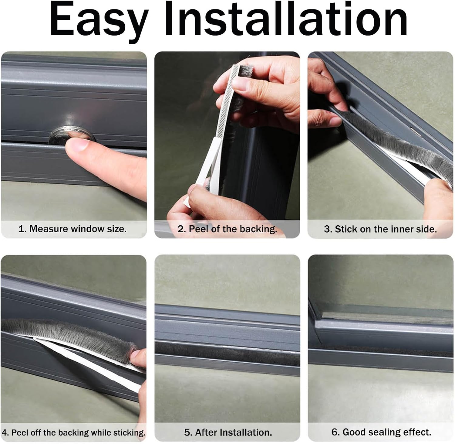 TOP-VIGOR Brush Weather Stripping 6mm Width 7mm Thick 19.7ft Length, Self-Adhesive Felt Pile Weather Stripping Window Door, Dark Grey