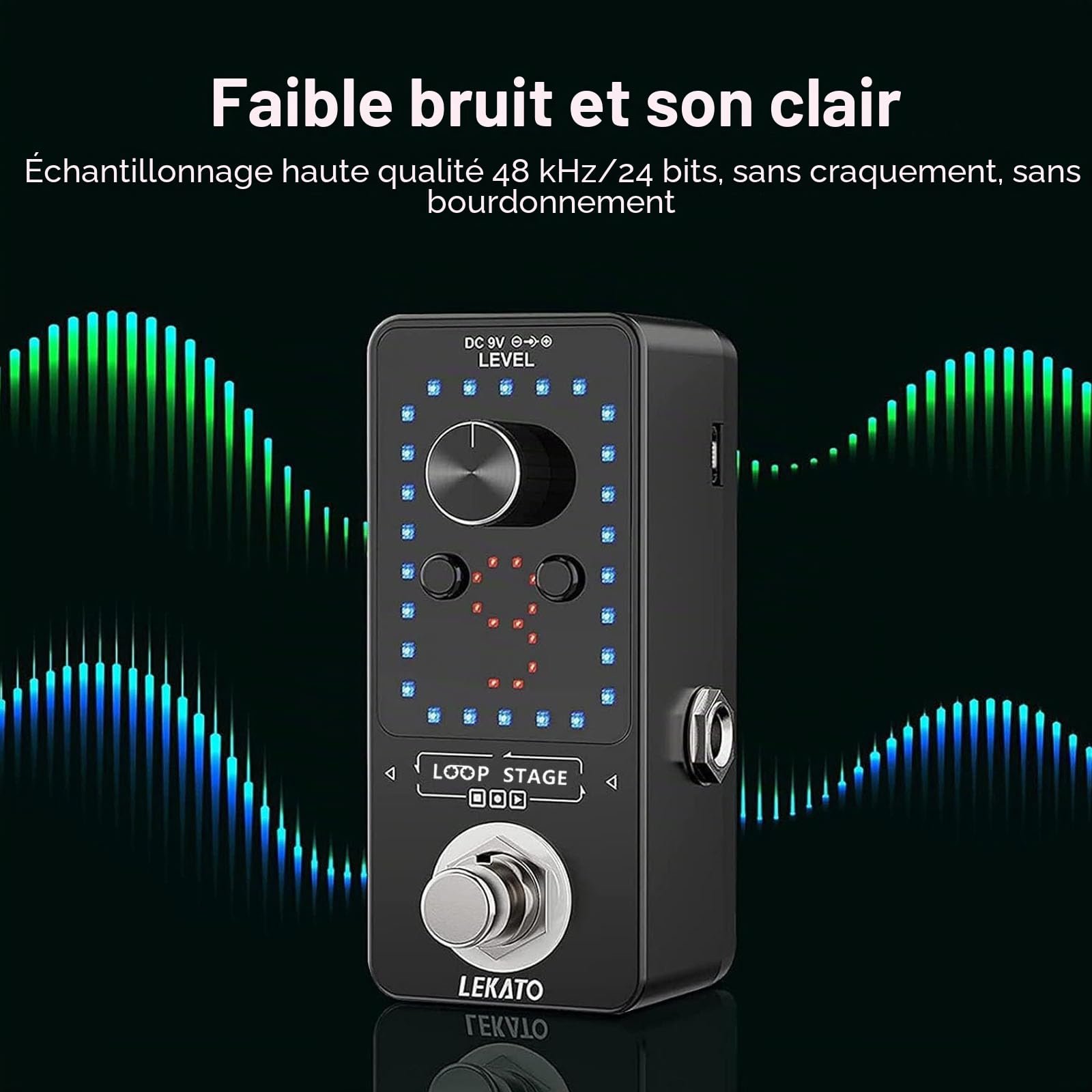 Looper Guitar Pedal avec alimentation, LEKATO 9 boucles 40 minutes d'enregistrement Temps Accordeur intégré Overdub illimité Pédale d'effet looper électronique pour guitare basse électrique