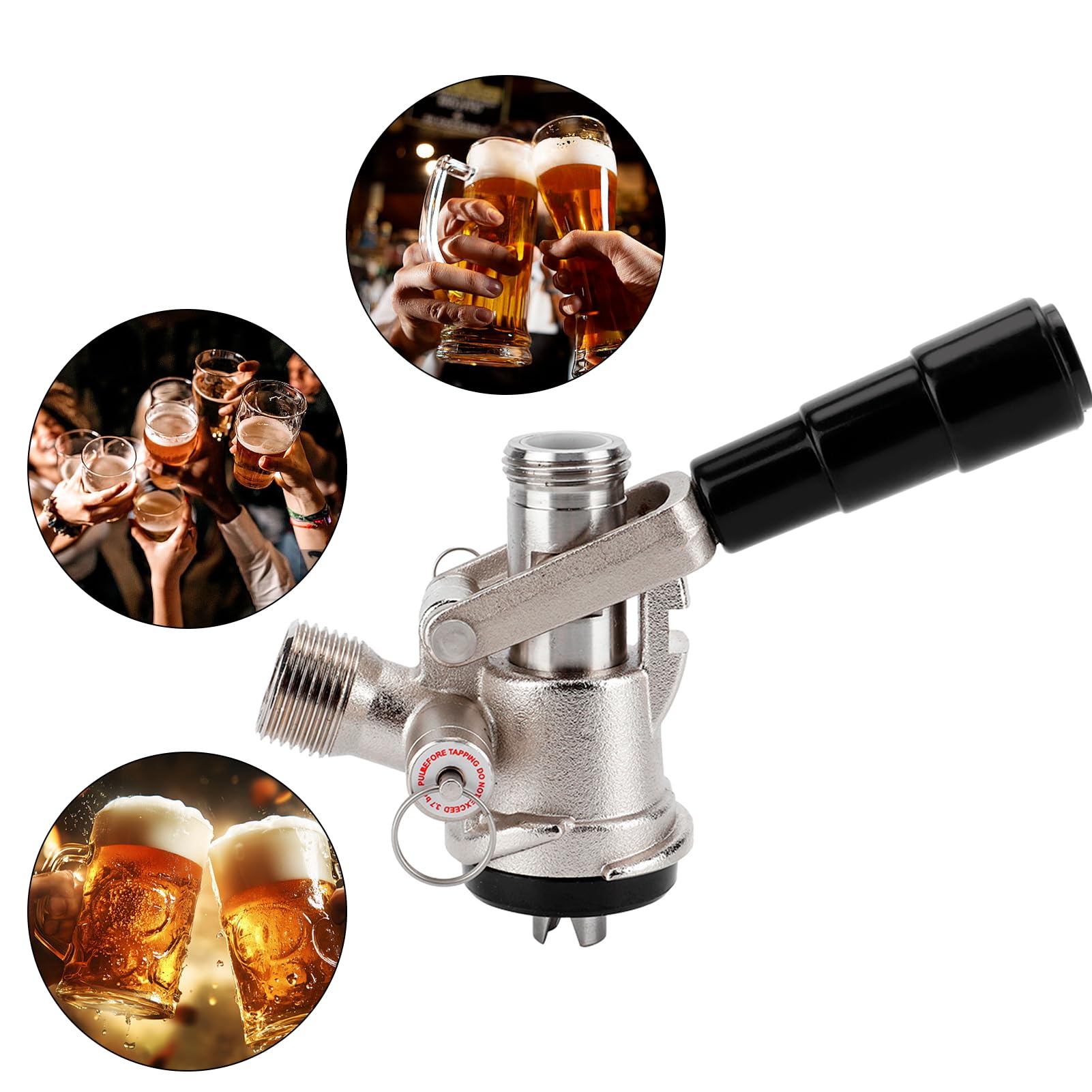 Keg Kegverschluss, Kegverschluss Zapfkopf Keg-Koppler S-Typ Fassbierzapfanlage mit 6 Armaturen Bierfass Sicherheitsüberdruckventil Heimbrausystem