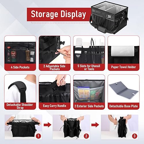 Miniatura 3 de FANGSUN Organizador para parrilla, organizador de barbacoa con soporte para toallas de papel, organizador de parrilla de picnic para campamento al
