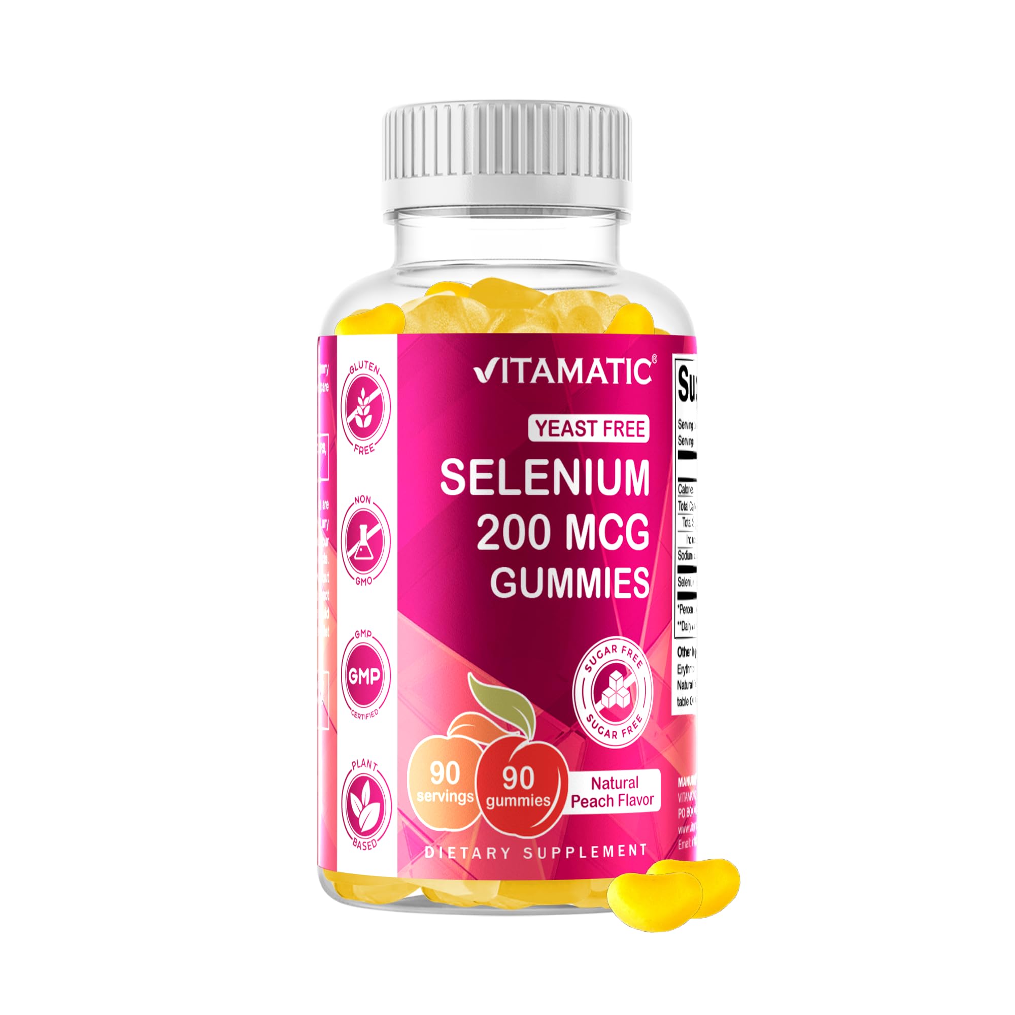 Vitamatic Selenium 200 mcg Gummies, 90 Count, Sugar Free, Yeast Free 90 Count (Pack of 1)