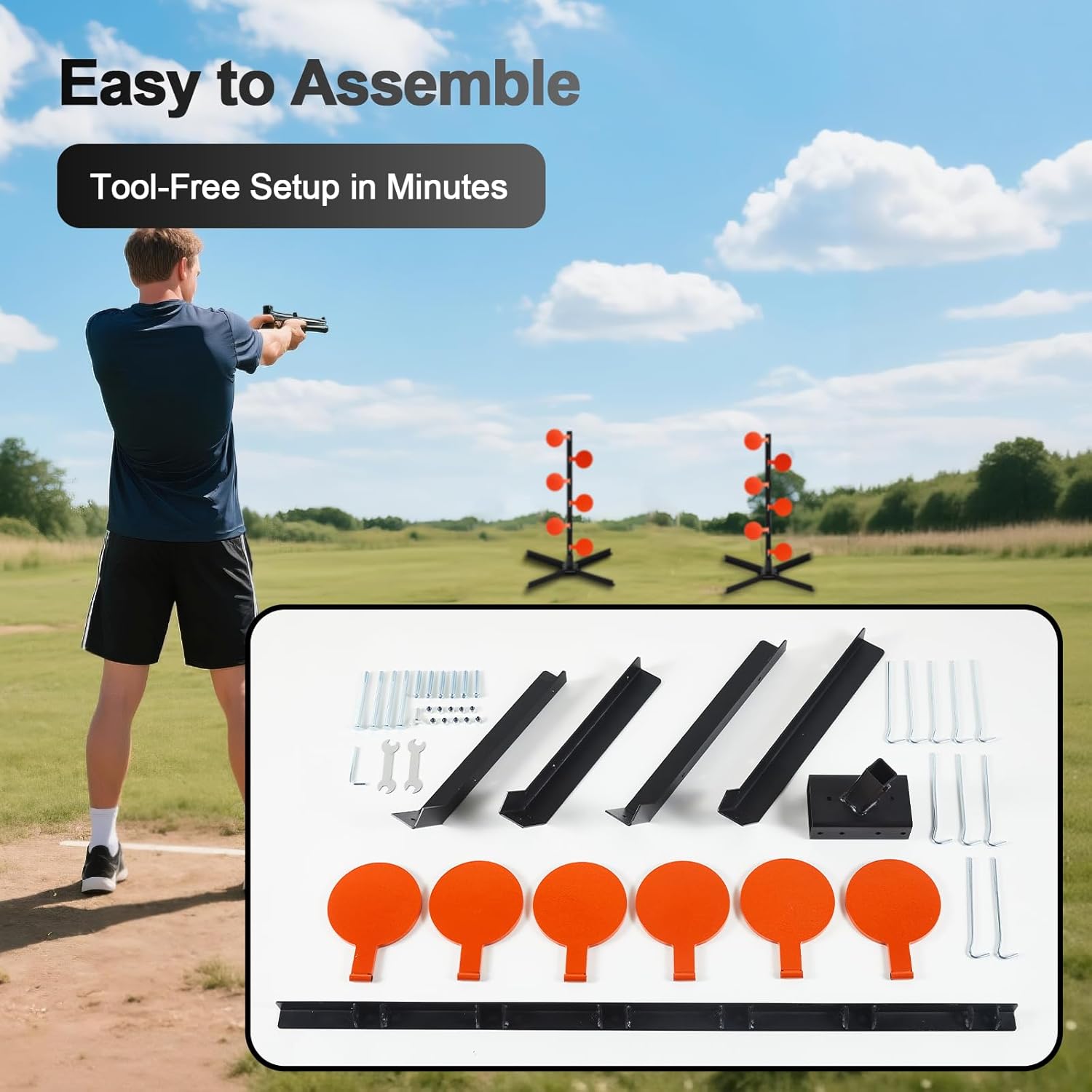 Dueling Tree AR500 Steel Targets for Shooting, 6 Paddle Self Resetting Shooting Target, Heavy Duty Steel Shooting Targets System, Reactive Target with Stable Base for Pistol Rifle Range Training