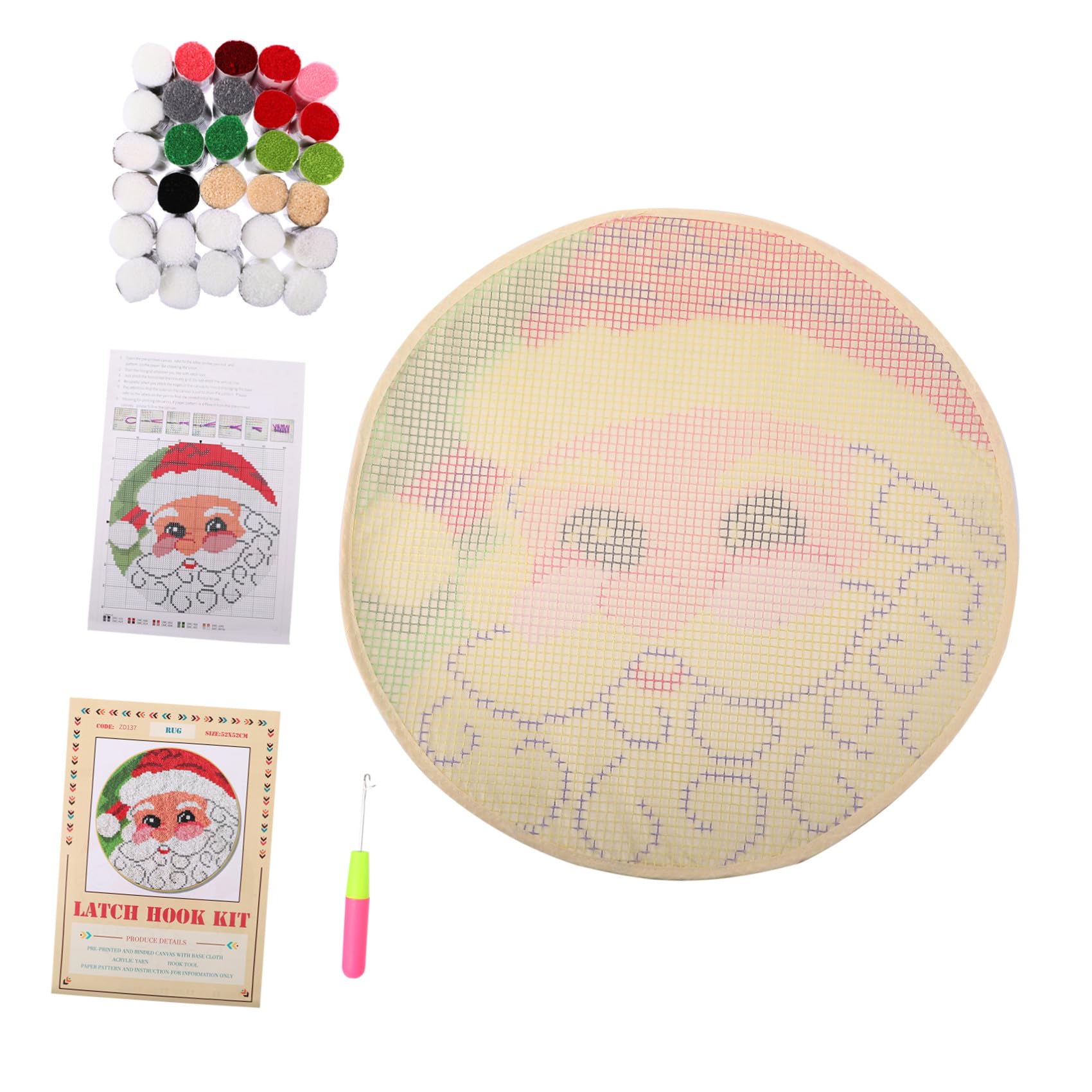 Cabilock Kit Di Uncinetto Fai Da Te Per Tappeti Natalizi Filo Acrilico Intero Colore Vivi Motivi Natalizi Punta Plastica Anti-scivolamento Rete Stampa Colorata