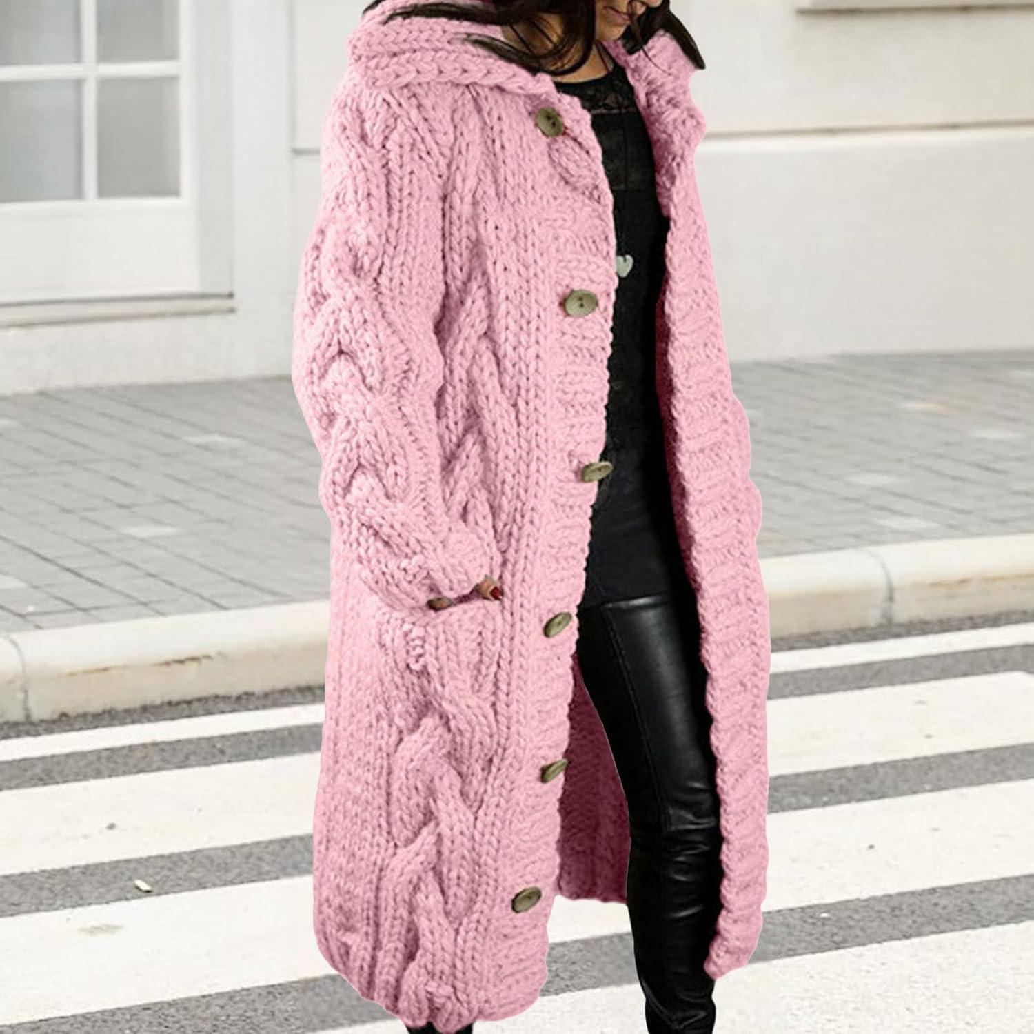 Long Cardigan Sweaters for Womens Fall Cable Knit Casual Coats Long Sleeve Button Open Front Winter Plus Size Sweater - Image 5