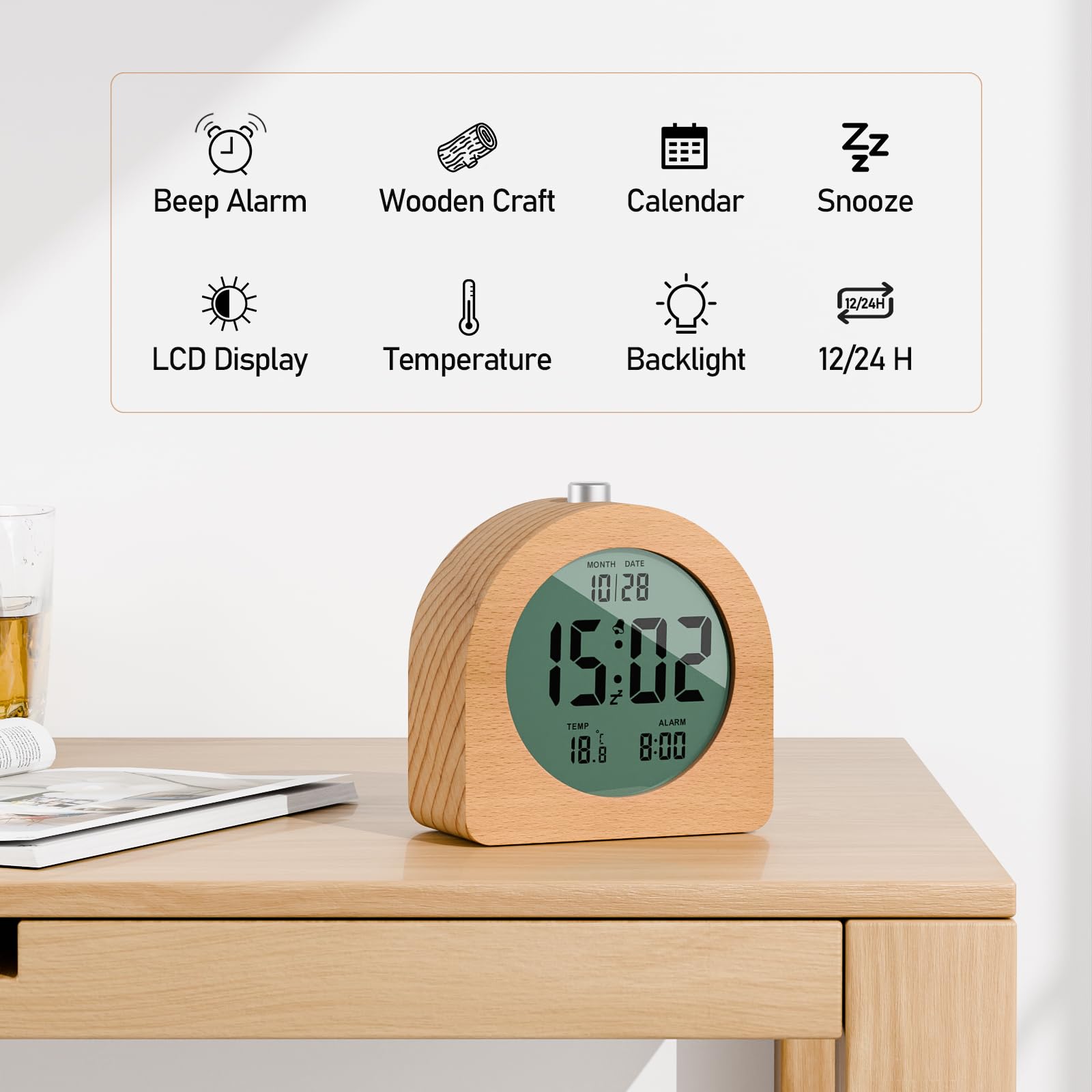 Digitale LED-wekker Spiegelklok met temperatuur- en datumkalender, snooze, instelbare helderheid, stembediening Nachtmodus – koop de beste producten in de online winkel