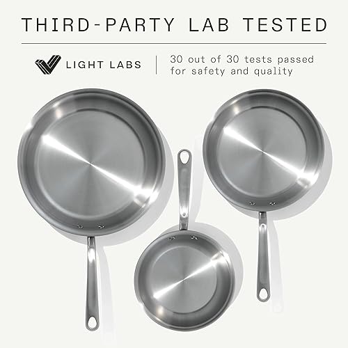Miniatura 2 de Made In Utensilios de cocina  Juego de 3 sartenes de acero inoxidable de 8, 10 y 12 pulgadas, revestimiento de acero inoxidable de 5 capas,