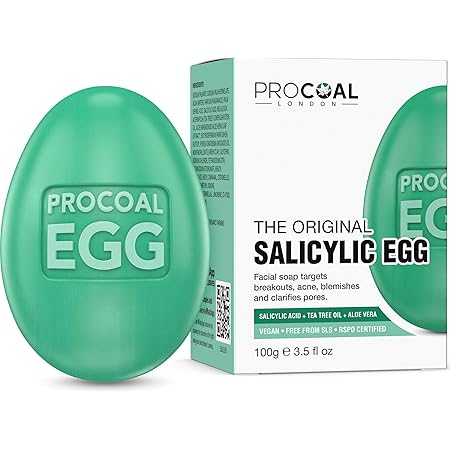 Salicylic Egg Facial Cleansing Soap 100g by Procoal - Salicylic Acid Cleanser For Combination, Oily, Blemish Prone Complexion, Vegan & Cruelty-free