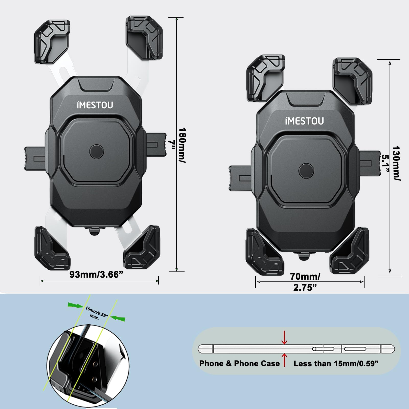 iMESTOU Supporto per Telefono con Caricatore USB C Wireless per Moto, con Anello SAE-O Rimovibile, Adatto per Telefoni da 5,5 a 7,25 Pollici con Spessore Fino a 15 mm, Larghezza < 93 mm