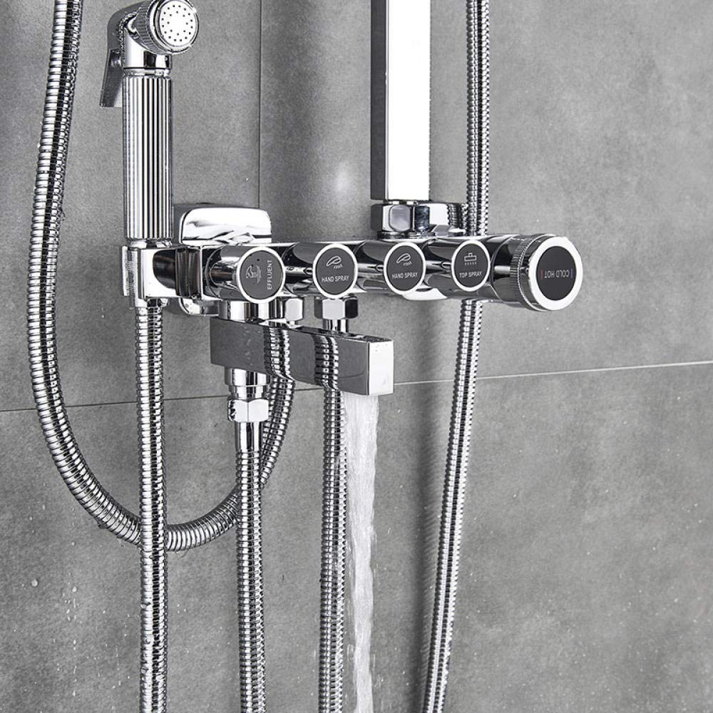 Set Rubinetto Doccia con Interruttore a 5 funzioni, Montaggio a Parete, soffione a Pioggia con beccuccio per Vasca, Miscelatore per Bidet, Cromato Argento