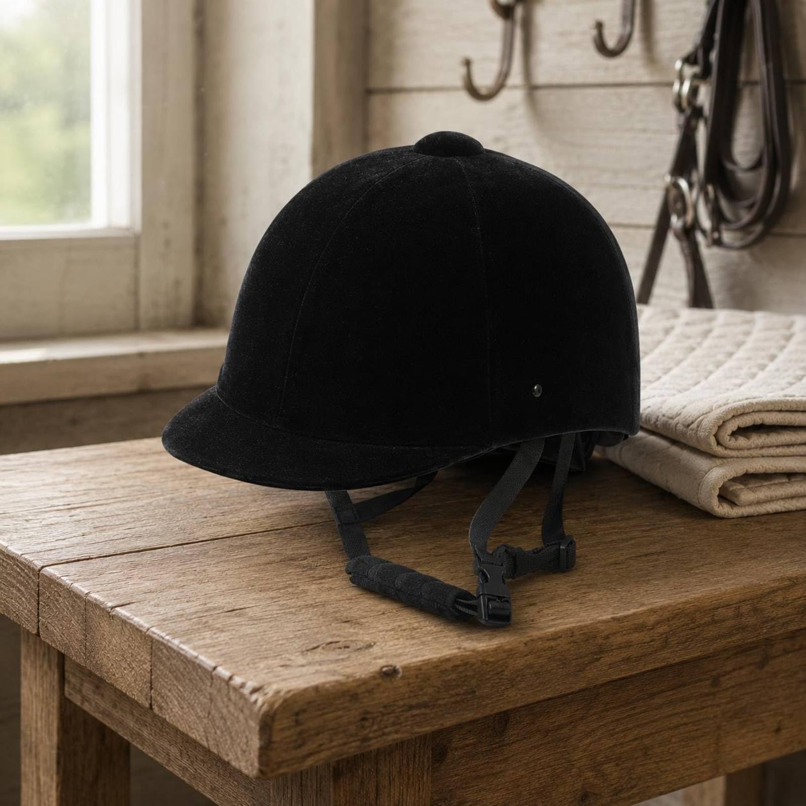Casco Equestre per Giovani Casco da Equitazione Berretto da Cavallo Elmetto Protettivo con Profilo Tradizionale Bordo Corto Cinturino Regolabile