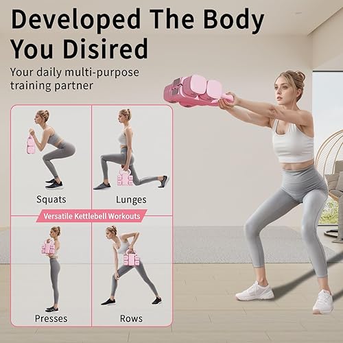 Miniatura 7 de Juego de pesas rusas ajustables, juegos de pesas rusas 4 en 1 (5.5 libras, 7.7 libras, 9.9 libras, 12.1 libras) para mujeres, juego de 2 mancuernas