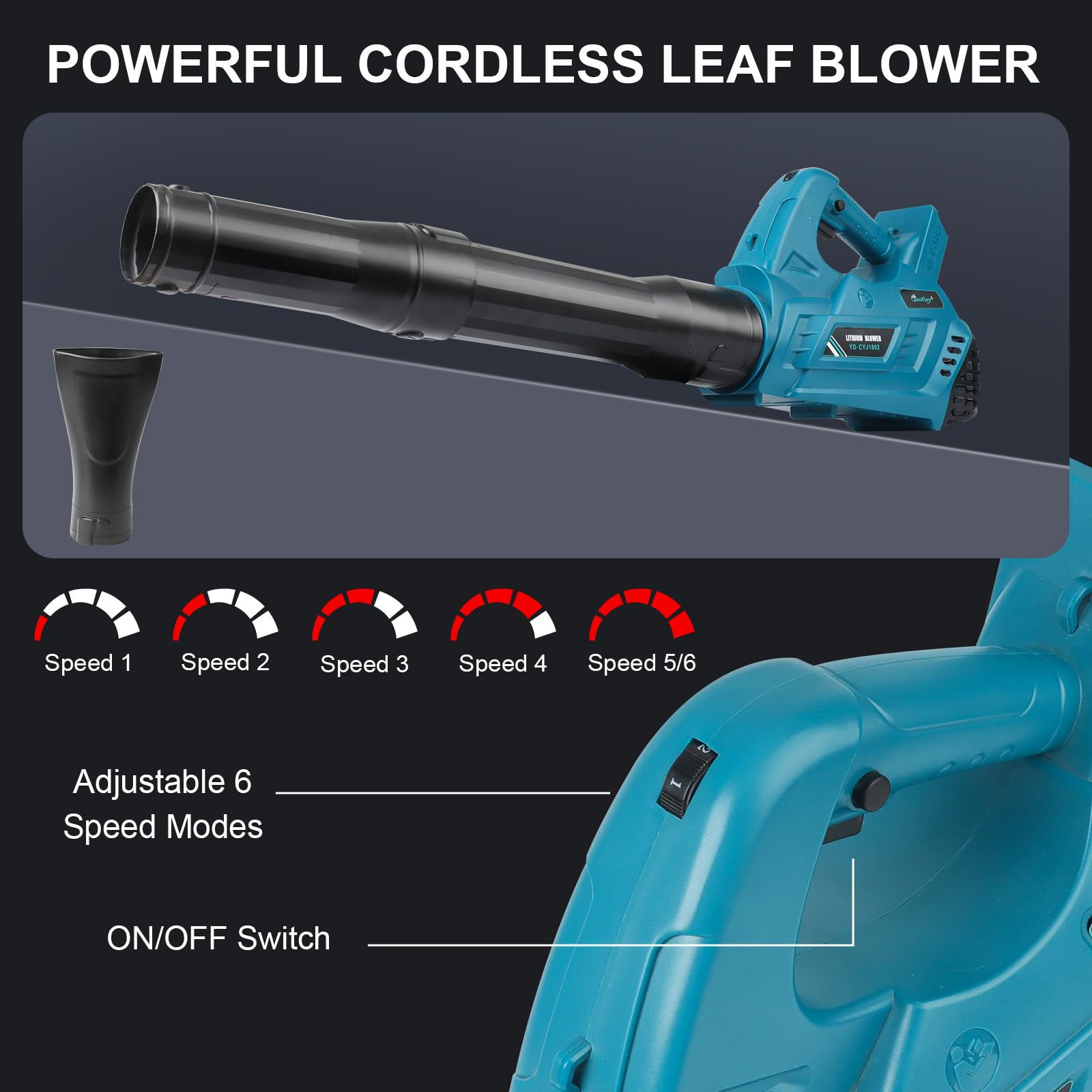 Waitley Soffiatore per batterie Makita 18V per la cura del prato e la manutenzione del giardino - 297 km/h Senza Batteria e Caricabatterie