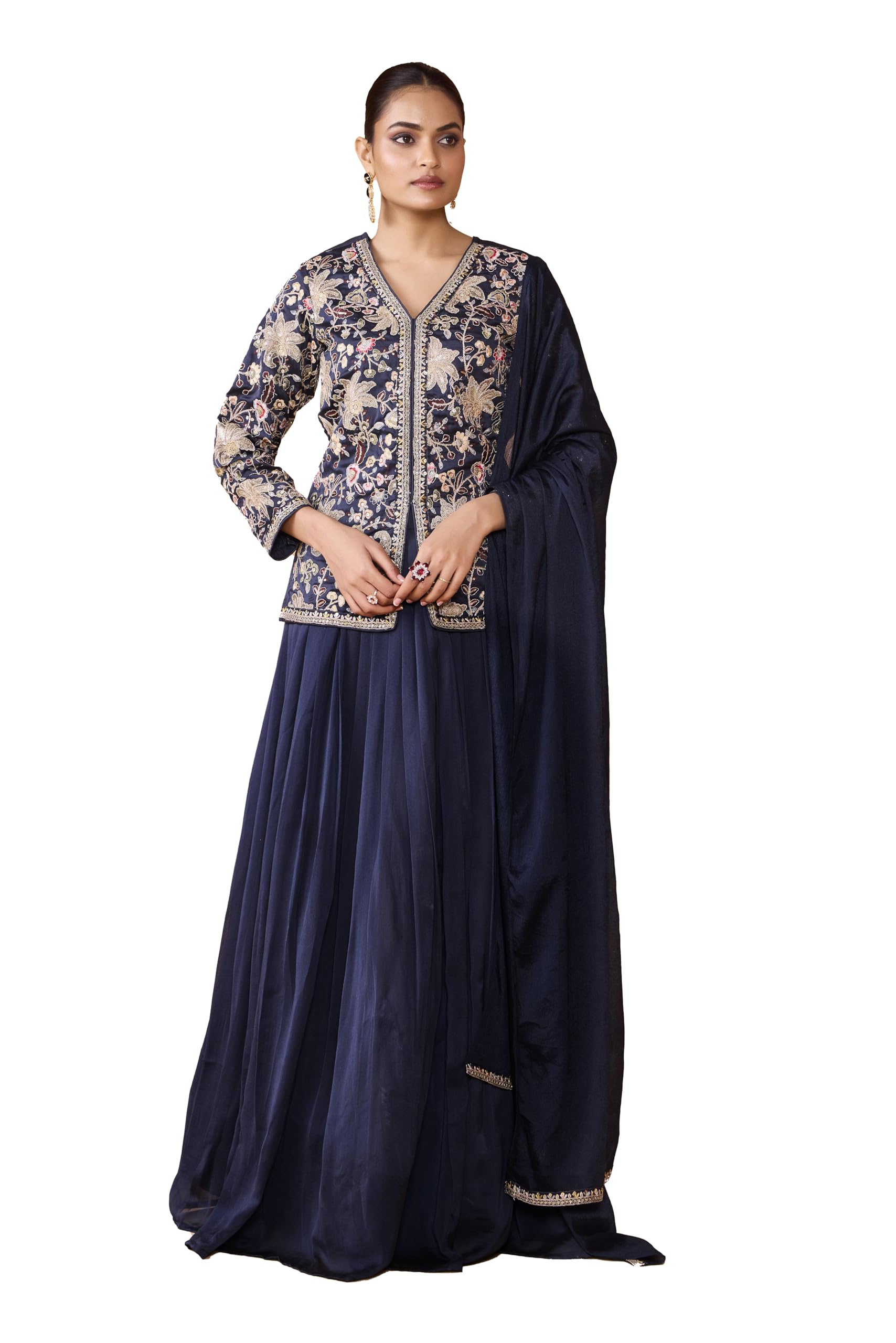 madhuram textiles womens' Skirt And Top Rangoli Silk With Dupatta Chinin/Silk With Embroidery Dori Work Set(M-2519 Dark Grey)-picture-40