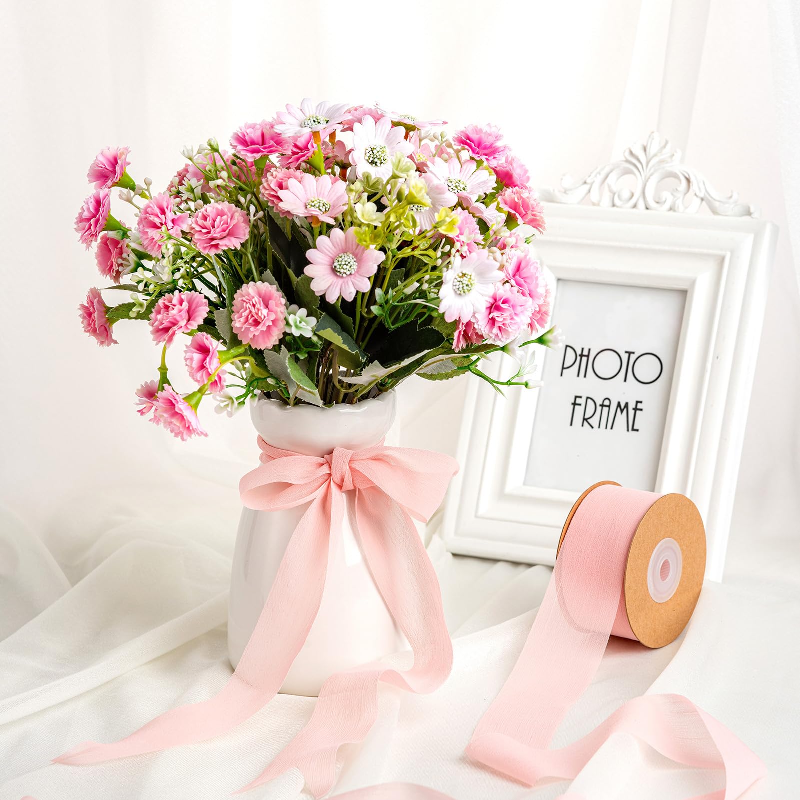 3 Rouleaux Ruban Organza Blanc 25mm X 9m - Décor Mariage Emballage Cadeau - Soie Mousseline