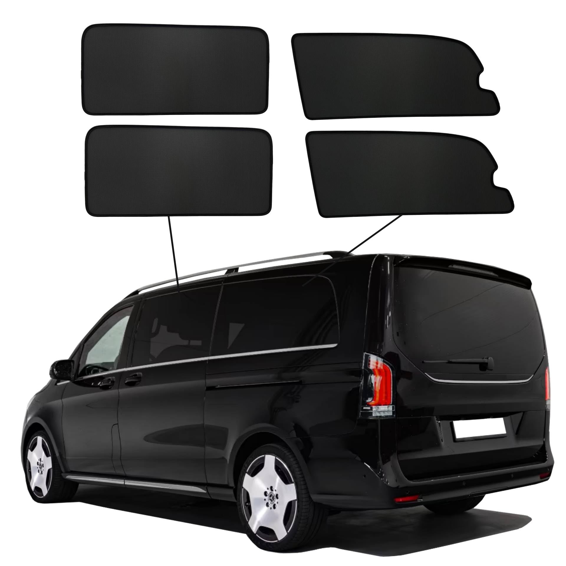 Premium SunClip Auto Sicht- & Sonnenschutz kompatibel mit Mercedes V-Klasse lang 2024- (Seitenscheiben mit Ausstellfenster) INKL Tasche