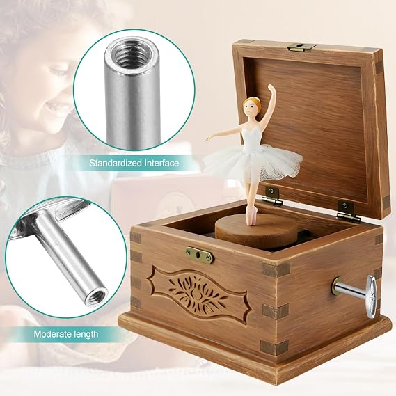 Alipis Music Box Winding Key 6pcs Silver Plated Metal Winder T-Bar Replacement Musical Mechanism Movement Knob for DIY