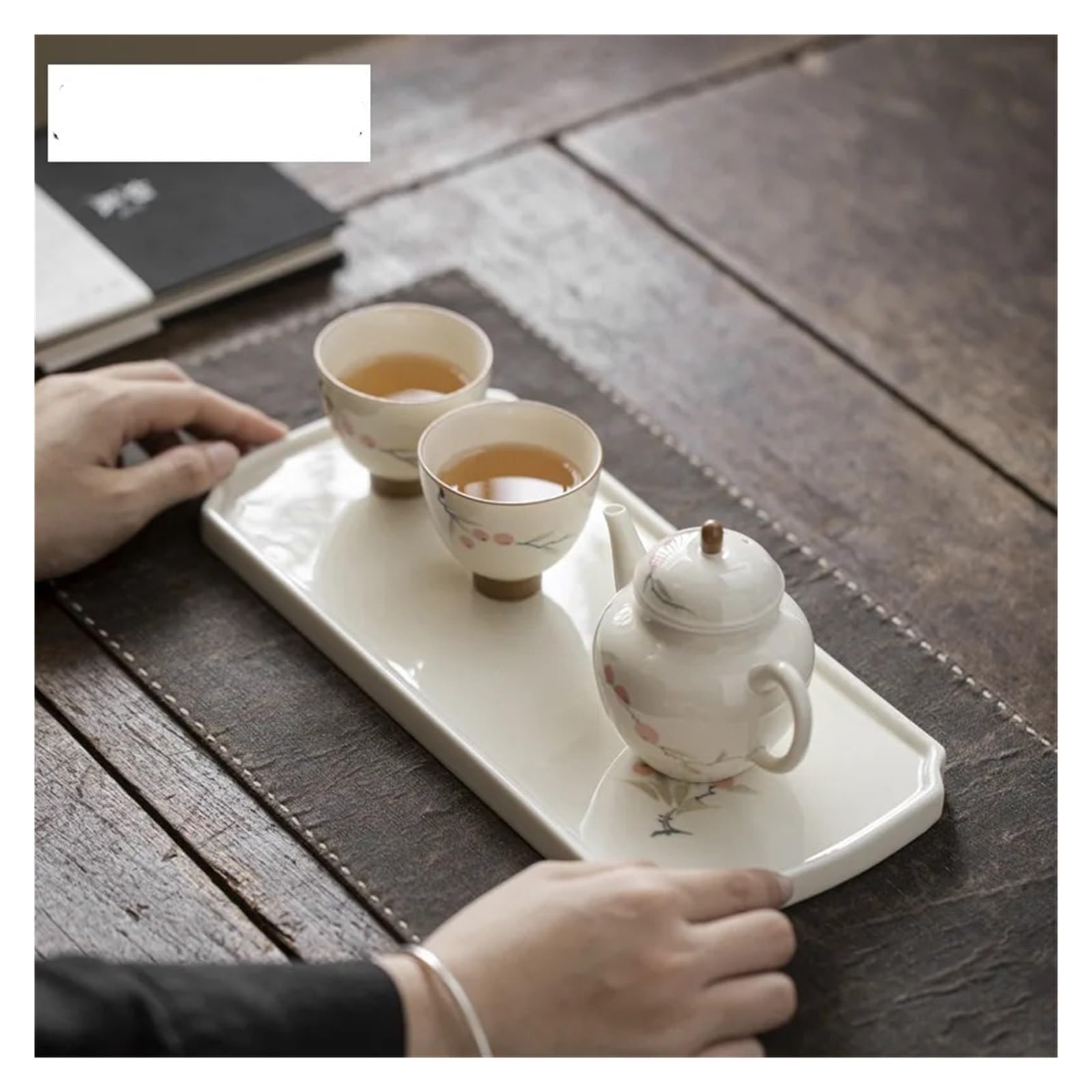 Bandeja de té Hecha a Mano, tapete Caqui Pintado a, Base Tetera Rectangular cerámica, Platos, artículos, artesanías para Dormitorio, Lavabo, BañEra, Tocadores