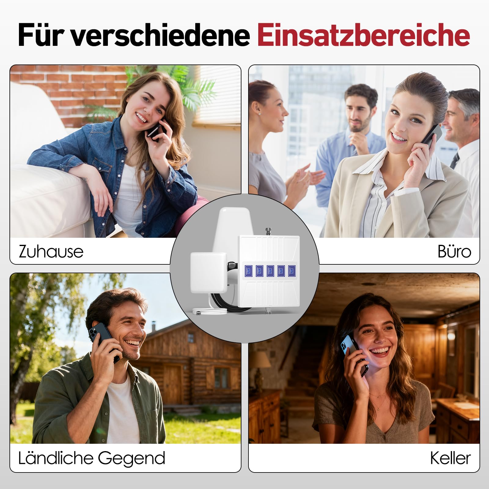 Mobilfunk Verstärker für Haus und Büro, 5G Ready Signalverstärker Handy für alle Netze (Band 28/8/3/1/7), 70dB High Gain Handyempfang Verstärker mit 10dBi Richtantenne & LCD-Display