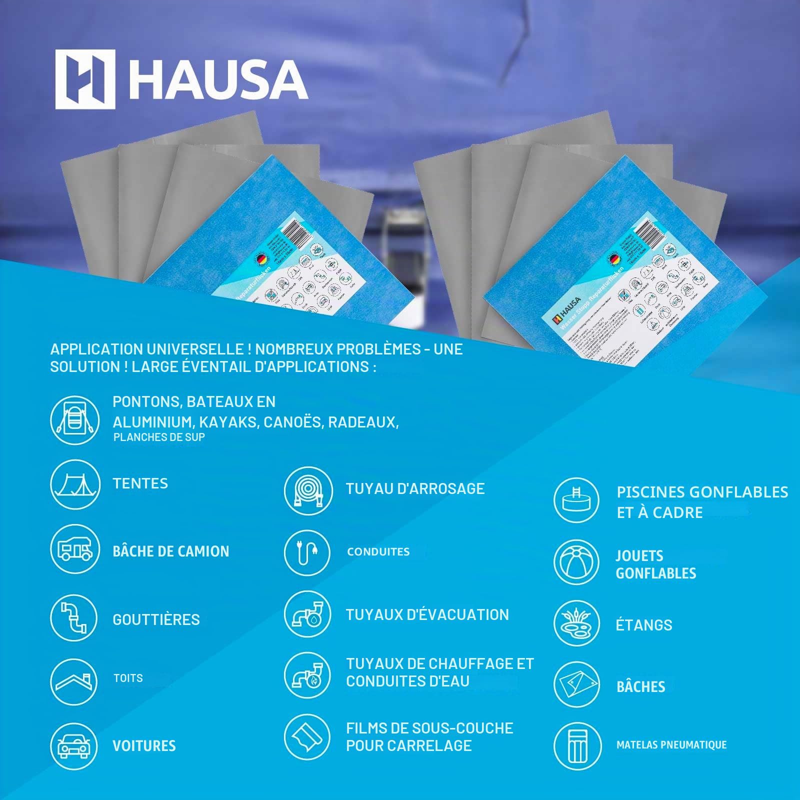 Hausa Pool Repair Water Stop Patch de réparation HWSR 16x16cm Patch autocollant bande d'étanchéité pansement pour toutes les surfaces pour étanchéifier réparer même sous l'eau 10 pièces