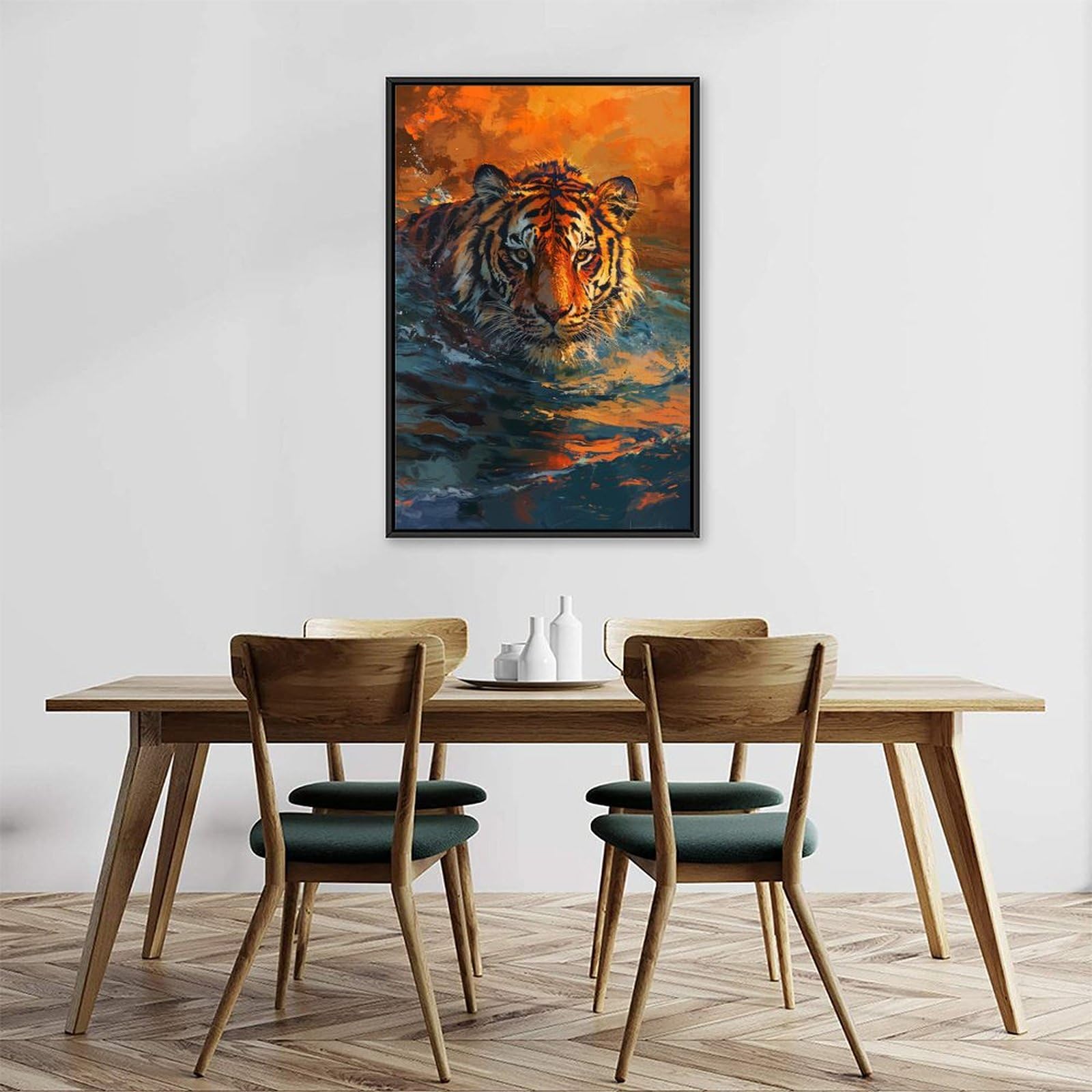Amazon.co.jp: 絵画 水の中を泳ぐ虎 アートパネル ポスター 動物の油絵