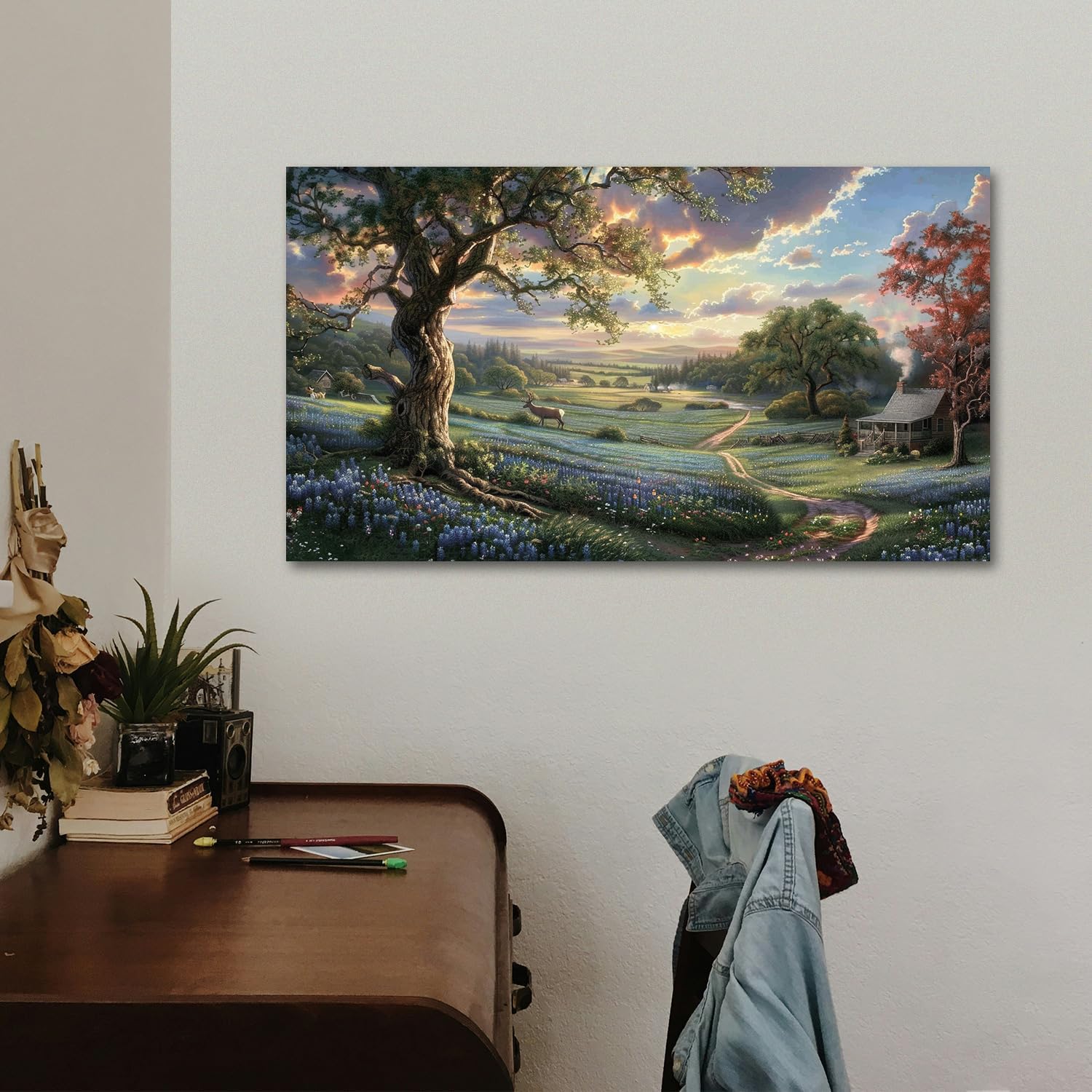 Vintage Painting Country Living Wall Art Framed Landscape Canvas Art For Livingroom Bedroom Office