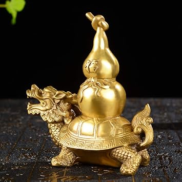 BRASSTAR Feng Shui Brass Statue Dragon Turtle Carrying Wulou/Hulu/Calabash Home Office Tabletop Decorative Talisman Housewarming Gift Collectible PTZY050