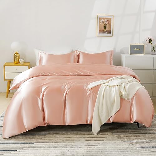Vista 77 de HOdo Home Funda de edredón de satén, tamaño Queen, 3 piezas, funda de edredón similar a la seda, ultra suave y transpirable, juego de ropa de cama