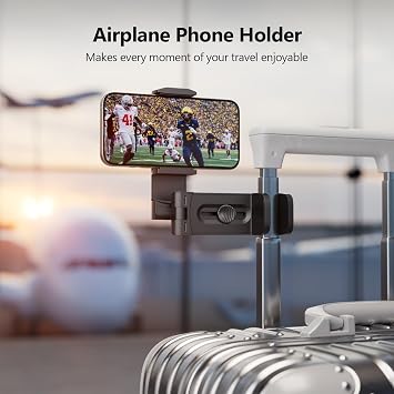 MiiKARE Portable Airplane Phone Holder 360° Rotation Phone Holder for Plane,Hands-Free Travel Essentials for Flying,Foldable Pocket-size Phone Stand Holiday Essentials Compatible iPhone&Android,Black