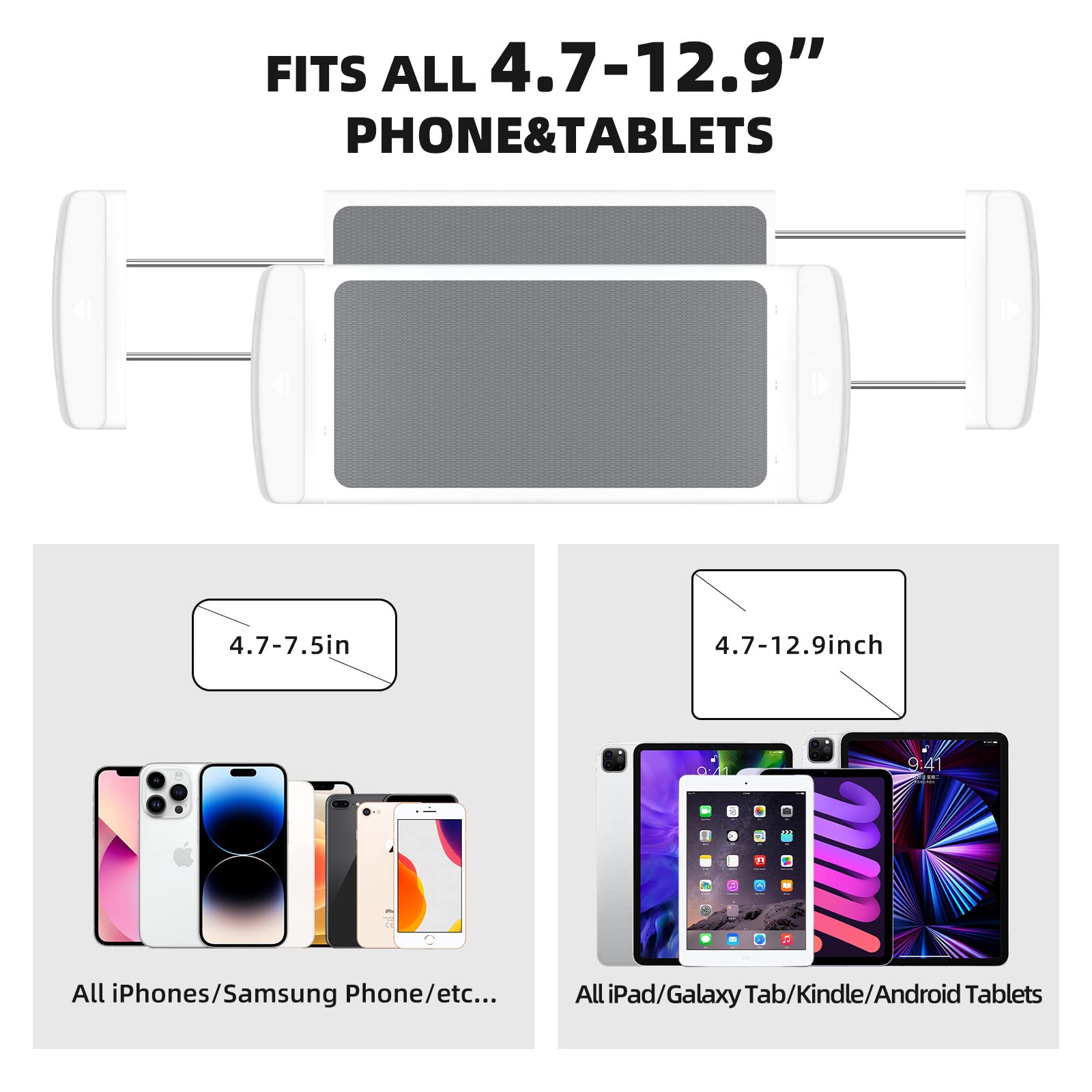 OATSBASF Tablet-Bodenständer, höhenverstellbar (41.9,167.9 cm), 360 Grad drehbar, Aluminiumlegierung, Halterung für 11.9,32.8 cm Bildschirme iPhone, Samsung, iPad, Kindle, eBook Rebook ader (weiß )